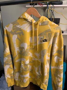 Nike Sportswear Club Fleece All-Over Swoosh Print Hoodie Yellow